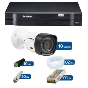 Kit de Câmeras de Segurança - DVR Intelbras 16 Ch Tríbrido HDCVI + 10 Câmeras Infra VHD 1120B G2 HD 720p + Acessórios