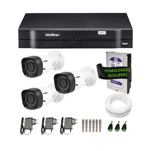 Kit de Câmeras de Segurança-Dvr Intelbras 4Ch G2 Tríbrido Hdcvi+3Câmeras Infra Vhd 1010B Hd+Hd Wd Purple+Acessórios