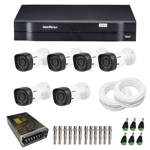 Kit de Câmeras de Segurança - Dvr Intelbras 8 Ch G2 Tríbrido Hdcvi + 6 Câmeras Infra Vhd 1010B Hd 720P + Acessórios