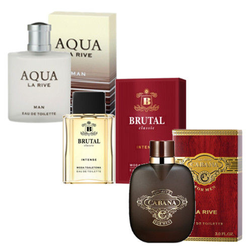 Kit de 3 Perfumes Cabana, Brutal M, Aqua M La Rive Masc