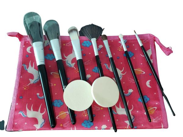 Kit de Pinceis de Maquiagem C/ 7 Unidades + 2 Esponjas + Necessaire - Splendor