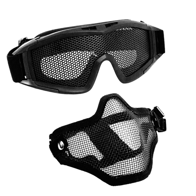 Kit de Proteção Airsoft NTK Óculos de Tela + Máscara Meia Face