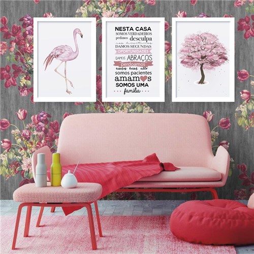 Kit de Quadros Decorativos - Flamingo Tree (Preto, 50x60)