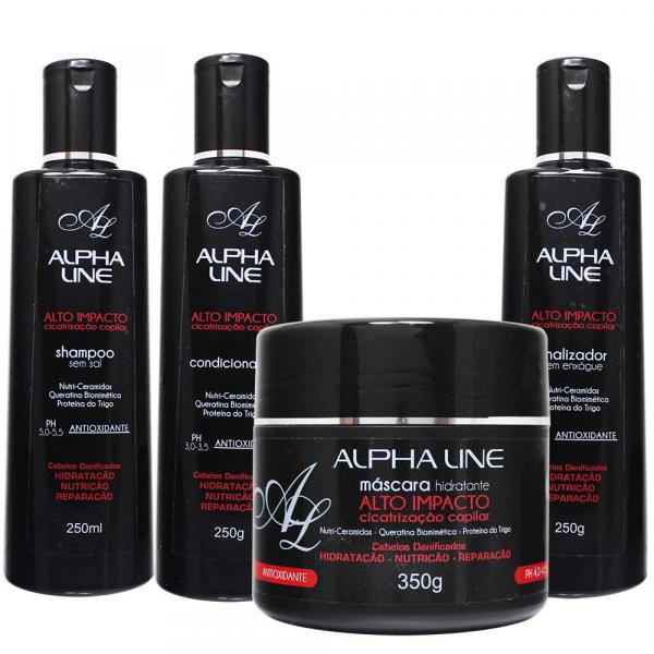 Kit de Shampoo, Condicionador, Finalizador e Máscara de Alto Impacto Cicatrização Capilar 250ml - Al - Alpha Line
