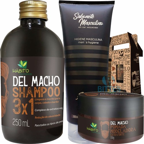 Kit Del Macho Shampoo, Pomada e Sabonete Hábito Cosméticos