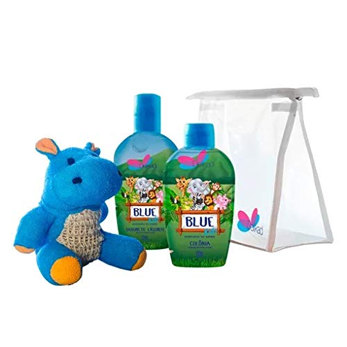 Kit Delikad Kids Safari Hyppo Blue Colônia + Sabonete Líquido + Bucha
