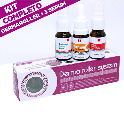 Kit Dermaroller 0.50mm + 3 Serum (colageno, Vitamina C e Ácido Hyaluronic)