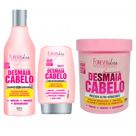 Kit Desmaia Cabelo Forever Liss Shampoo 500ml Leave-in 150g e Máscara 950g