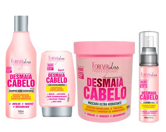 Kit Desmaia Cabelo Forever Liss Shampoo 500ml, Máscara 950g, Leave-in 150g e Sérum 60ml