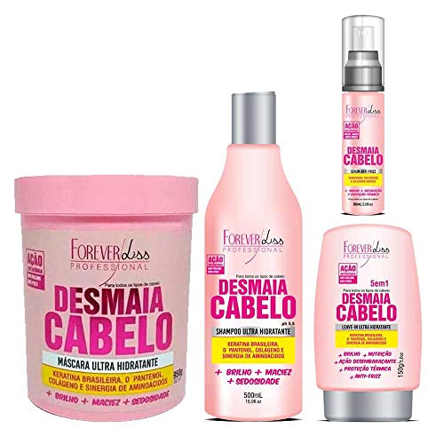 Kit Desmaia Cabelo Forever Liss Shampoo 500ml, Máscara 950g, Leave-in 150g e Sérum 60ml