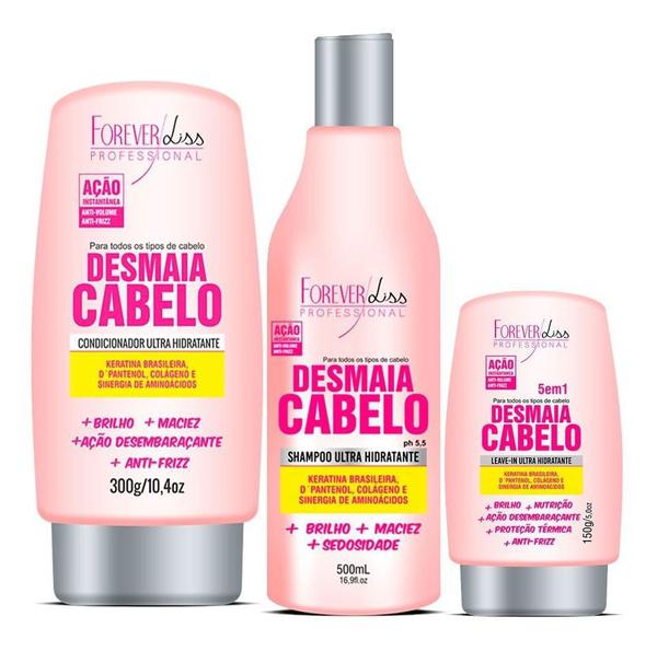 Kit Desmaia Cabelo Forever Liss Shampoo + Cond + Leave-in