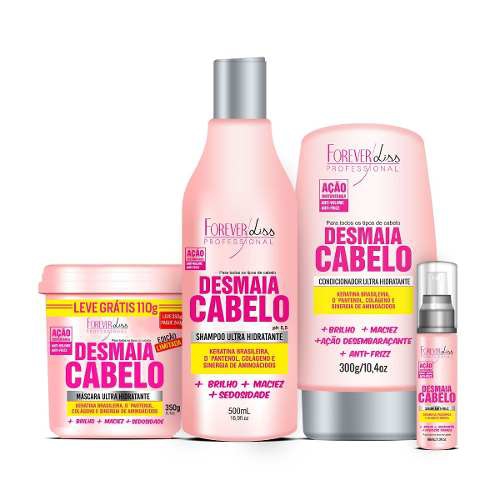 Kit Desmaia Cabelo Máscara 350g + Shampoo 500ml + Leave-in + Serum - Forever Liss