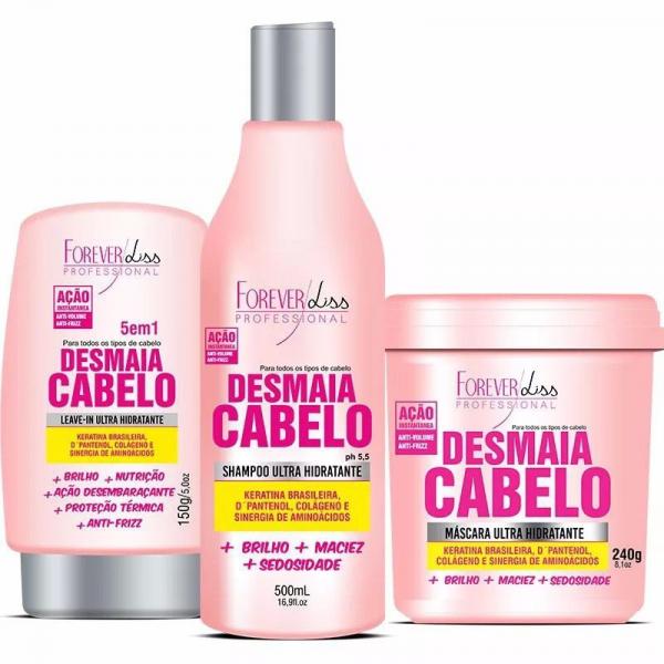 Kit Desmaia Cabelo Mascara 350g + Shampoo + Leave-in - Forever Liss