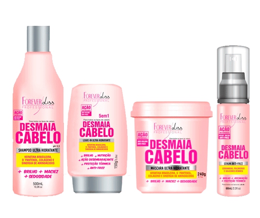Kit Desmaia Cabelos Forever Liss Shampoo 500ml, Máscara 240g, Leave-in 150g e Sérum 60ml
