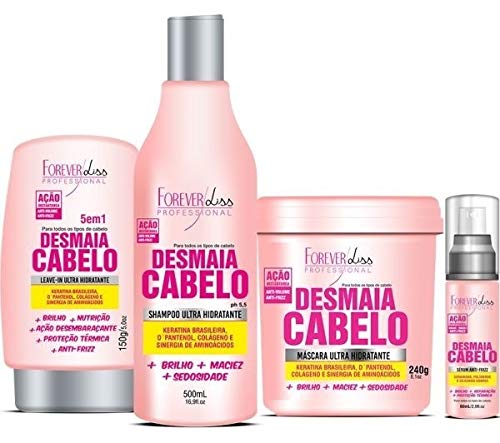 Kit Desmaia Cabelos Forever Liss Shampoo 500ml, Máscara 240g, Leave-in 150g e Sérum 60ml