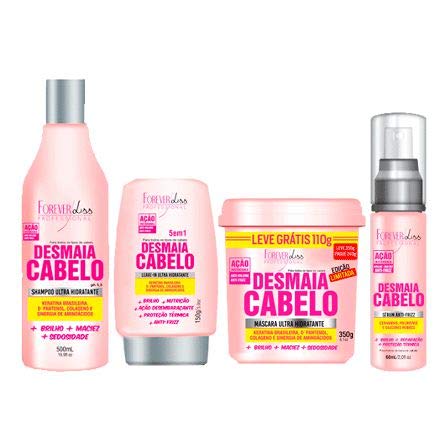 Kit Desmaia Cabelos Forever Liss Shampoo 500ml, Máscara 350g, Leave-in 150g e Sérum 60ml