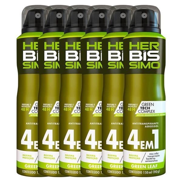 Kit Desodorante Aerosol Antitranspirante Herbissimo Green Leaf 150Ml com 6 Unidades - Herbíssimo