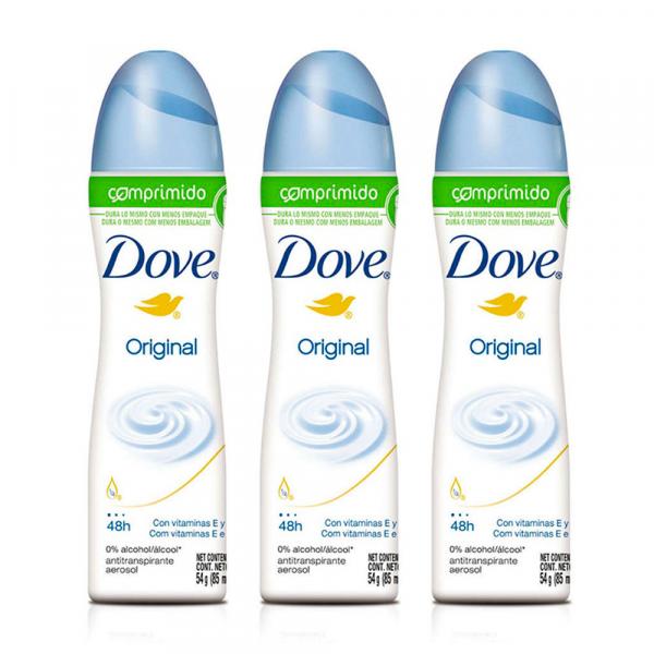 Kit Desodorante Aerosol Dove Comprimido Original 54g 3 Unidades