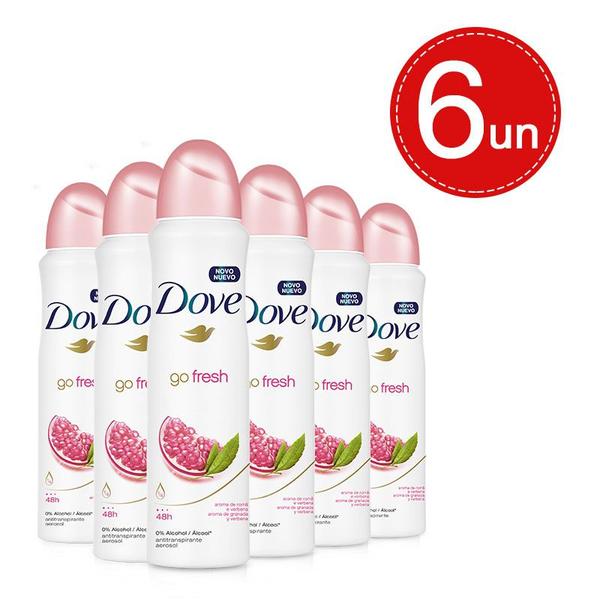 Kit Desodorante Aerosol Dove Go Fresh Romã 89g/150ml 6 Unidades