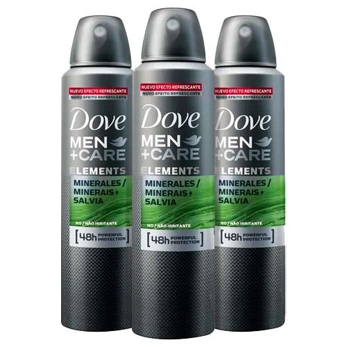 Kit 3 Desodorante Aerosol Dove Men Care Minerais e Sálvia 150ml - Dove Derma