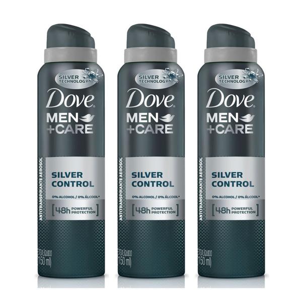 Kit Desodorante Aerosol Dove Men Care Silver Control Masculino 89g 3 Unidades