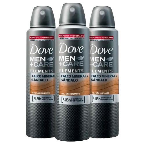 Kit 3 Desodorante Aerosol Dove Men Care Talco e Sândalo 150ml - Dove Derma