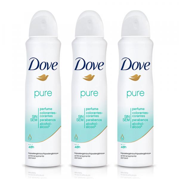 Kit Desodorante Aerosol Dove Pure Feminino 100g 3 Unidades