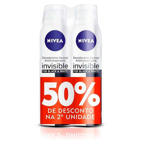 Kit Desodorante Aerosol Feminino Nivea Invisible For Black White 150ml 2 Unidades