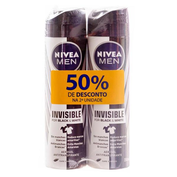 Kit Desodorante Aerosol Invisible Black e White Nivea Men 2X150Ml
