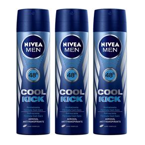 Kit Desodorante Aerosol Nivea Aqua Cool Masculino 3 Unidades - 3 Unidades - 90ml