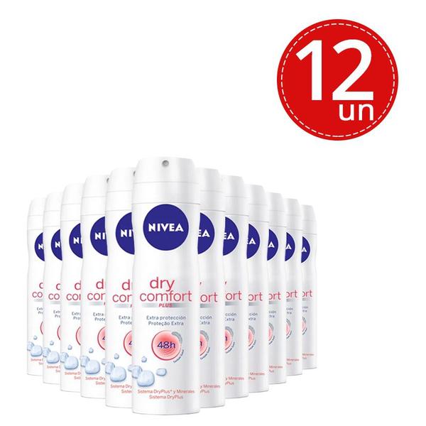 Kit Desodorante Aerosol Nivea Dry Comfort Plus 150ml - 12 Unidades - Nívea