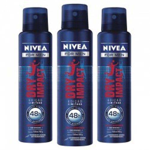 Kit Desodorante Aerosol Nivea Dry Impact Masculino Leve 3 Pague 2