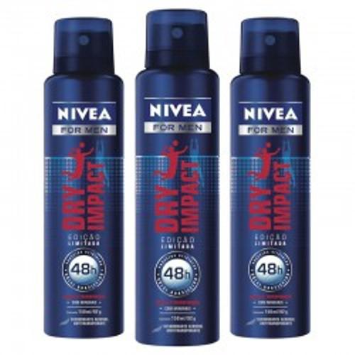 Kit Desodorante Aerosol Nivea Dry Impact Masculino 3 Unidades - Nivea Deo