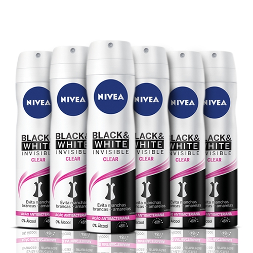 Kit Desodorante Aerosol Nivea Feminino Invisível Black White Clear 150ml 6 Unidades