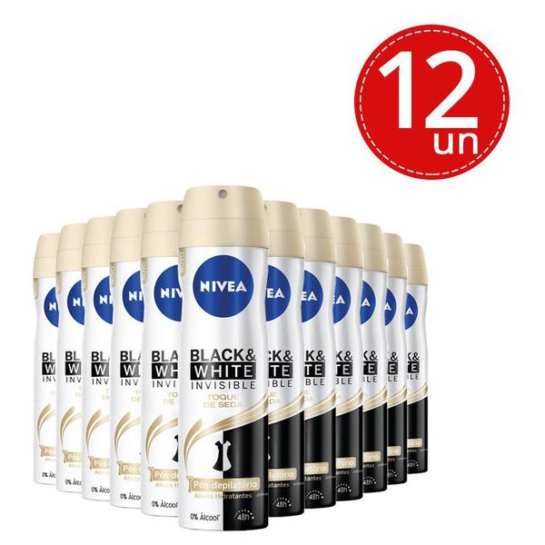 Kit Desodorante Aerosol Nivea Invisible Black White Toque de Seda 150ml - 12 Unidades - Nívea