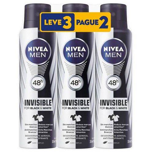 Kit Desodorante Aerosol Nivea Invisible Masculino Leve 3 Pague 2