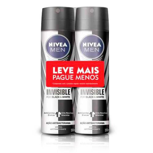 Kit Desodorante Aerosol Nivea Men Invisible For Black White 150ml 2 Unidades