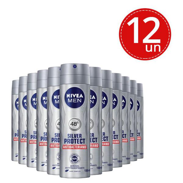 Kit Desodorante Aerosol Nivea Silver Protect Antibacteriano 150ml - 12 Unidades - Niva