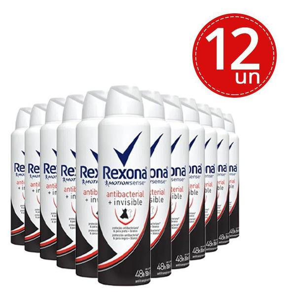 Kit Desodorante Aerosol Rexona Antibacterial + Invisible 150ml/90g - 12 Unidades