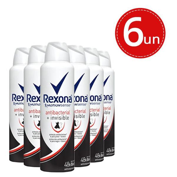 Kit Desodorante Aerosol Rexona Antibacterial + Invisible 150ml/90g - 6 Unidades