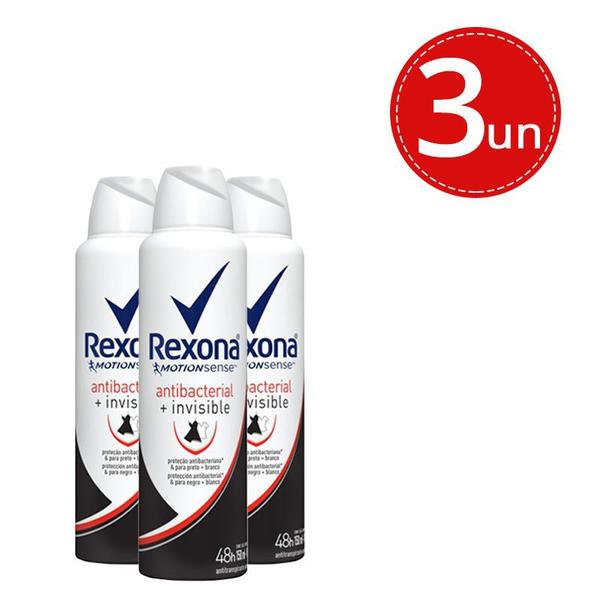 Kit Desodorante Aerosol Rexona Antibacterial + Invisible 150ml/90g - 3 Unidades