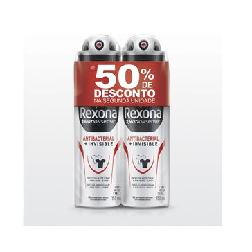 Kit Desodorante Aerosol Rexona Antibacterial Invisible Men 2 Unidades 50% na Seg