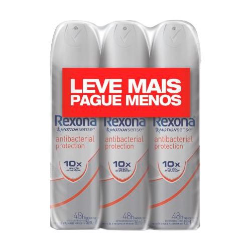 Kit Desodorante Aerosol Rexona Bacterial Protection Feminino 90g 3 Unidades