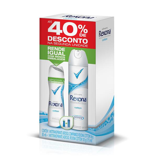 Kit Desodorante Aerosol Rexona Cotton 105g + Comprimido + 40 Desconto