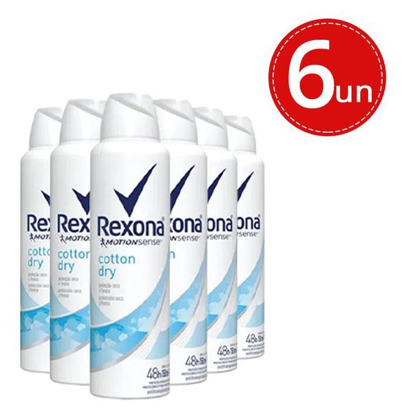 Kit Desodorante Aerosol Rexona Cotton Dry Azul 150ml/90g - 6 Unidades