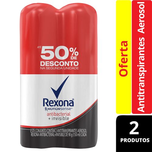 Kit Desodorante Aerosol Rexona Feminino Antibacterial Invisible 90g 2 Unidades