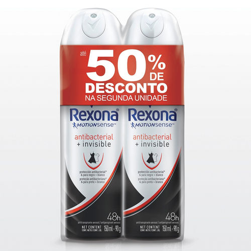 Kit Desodorante Aerosol Rexona Feminino Antibacterial Invisible 90g 2 Unidades