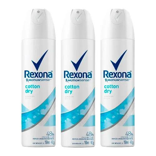 Kit 3 Desodorante Aerosol Rexona Feminino Cotton Dry 90g