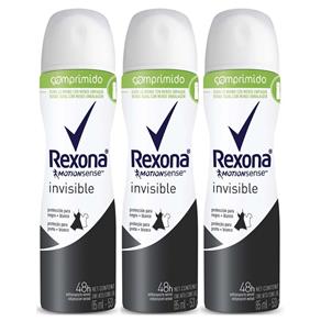 Kit Desodorante Aerosol Rexona Invisible Feminino Comprimido 85ml 3 Unidades