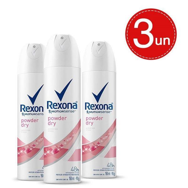 Kit Desodorante Aerosol Rexona Powder Dry 150ml/90g - 3 Unidades